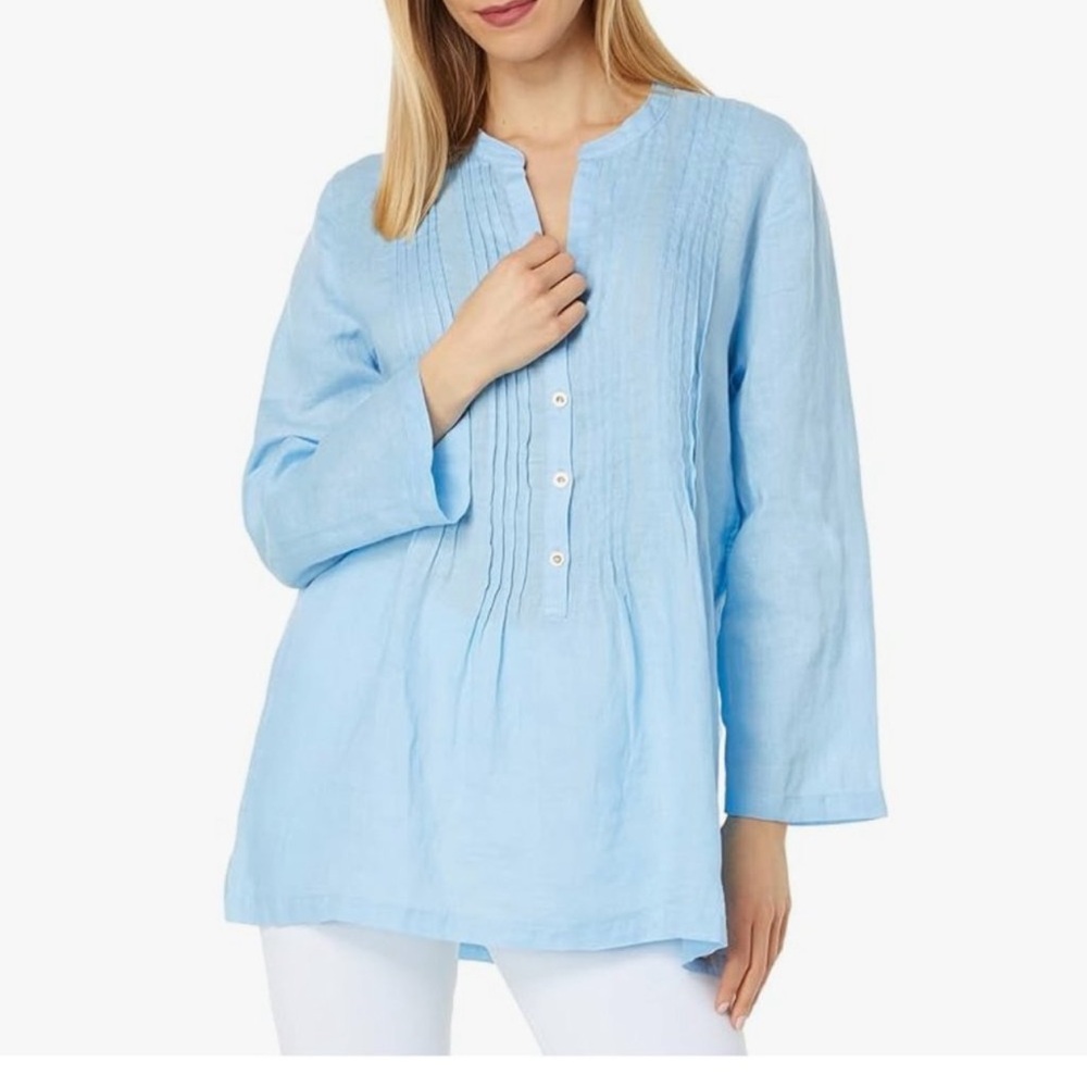 Lilly Pulitzer Light Blue Long-Sleeve Pintuck Tunic Top